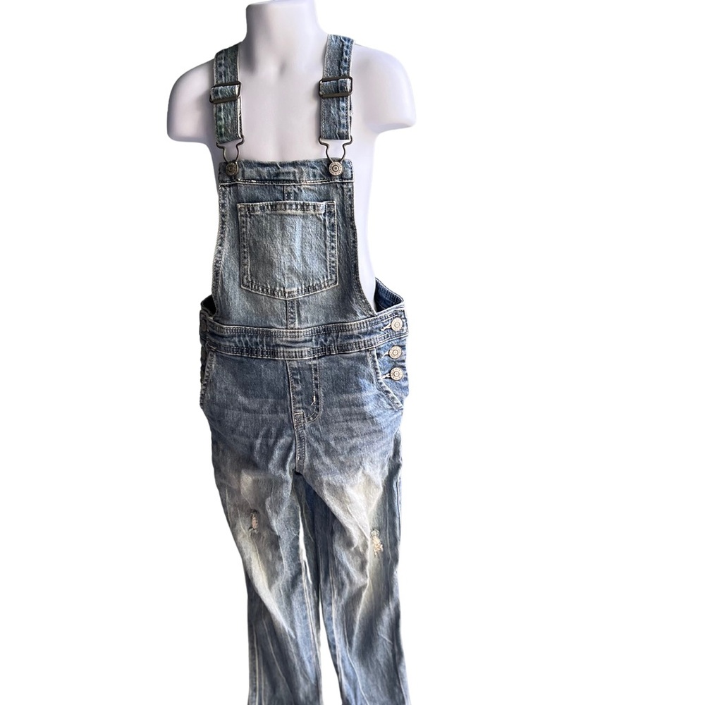 NEW Cat & Jack Girls’ Light Wash Denim Jean Pants Buckle Overalls XS 4/5